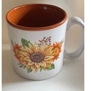 Burton + Burton Tina Wenke Sunflower Ceramic Mug Two Tone Fall Floral 12oz